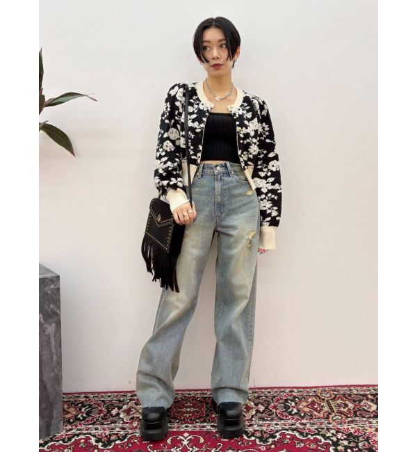 EVRIS「バックリボンワイドデニムパンツ」|デニム|