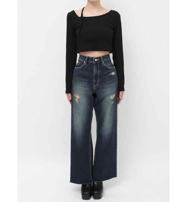 EVRIS「バックリボンワイドデニムパンツ」|デニム|