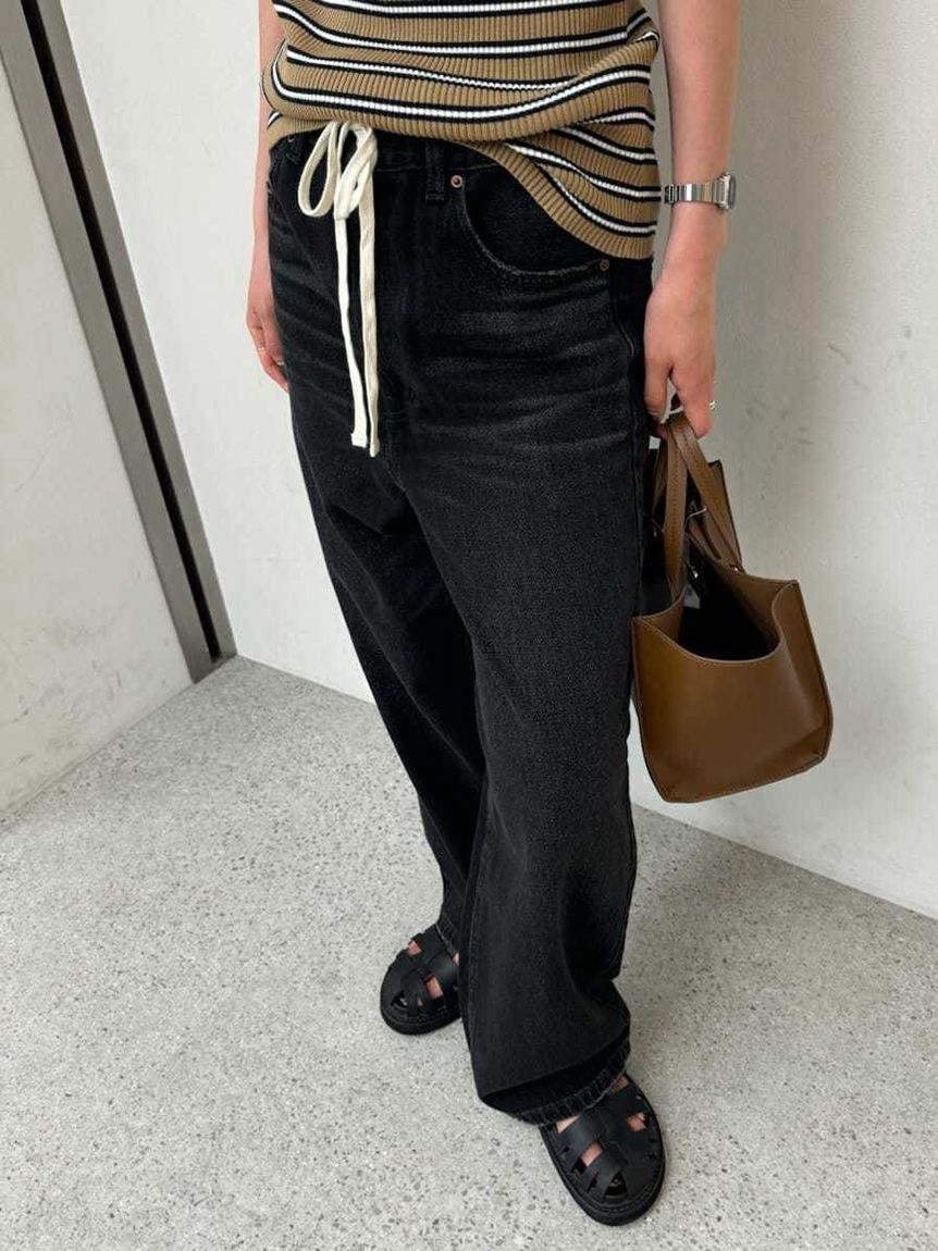 Mila Owen「ウエストドロストワイドデニムパンツ」|デニム|