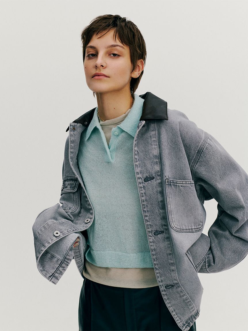 Mila Owen「ハーフ丈デニムカバーオール」|デニムジャケット|GRY