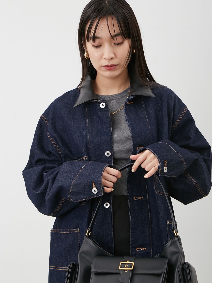 Mila Owen「ハーフ丈デニムカバーオール」|デニムジャケット|