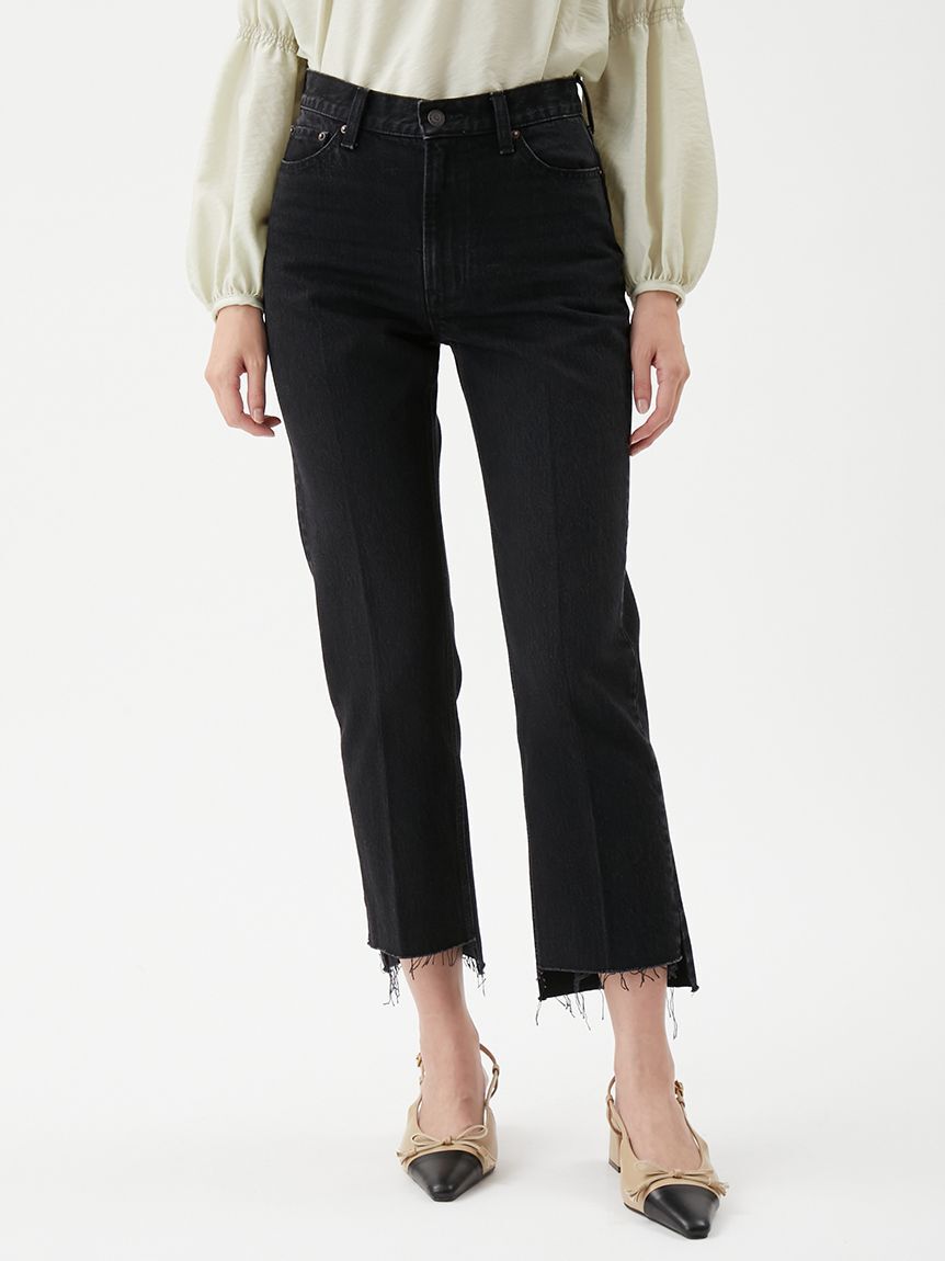 Mila Owen「センタープレス裾段差デニムパンツ」|デニム|BLK