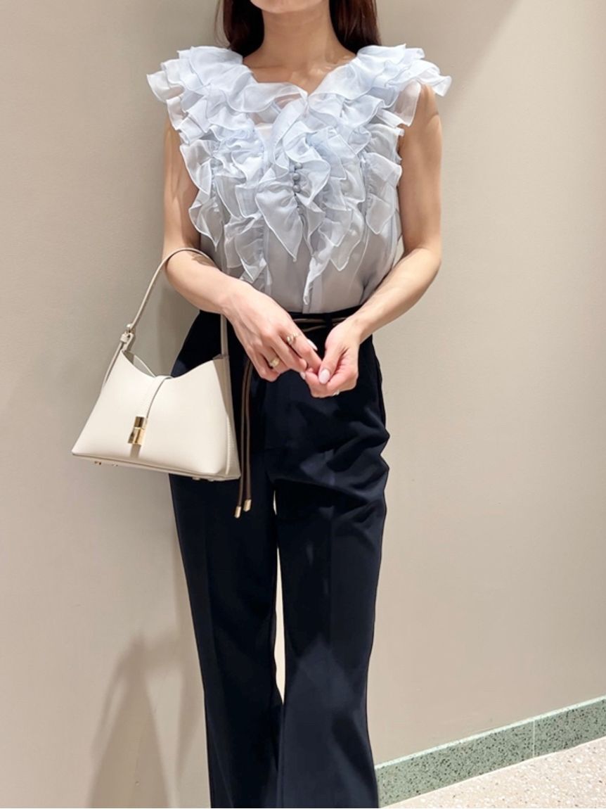 SNIDEL「ノースリフリルブラウス」|シャツ・ブラウス|SAX