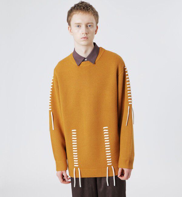  「【UNISEX】ポイントスレッドクルーネック」|ニット・セーター|マスタード1