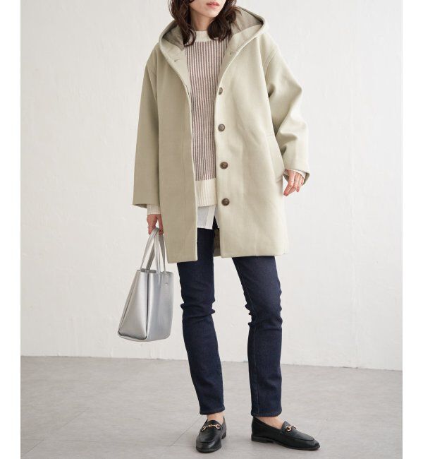 ikka「RENU メルトンミドル丈フードジャケット」|その他|