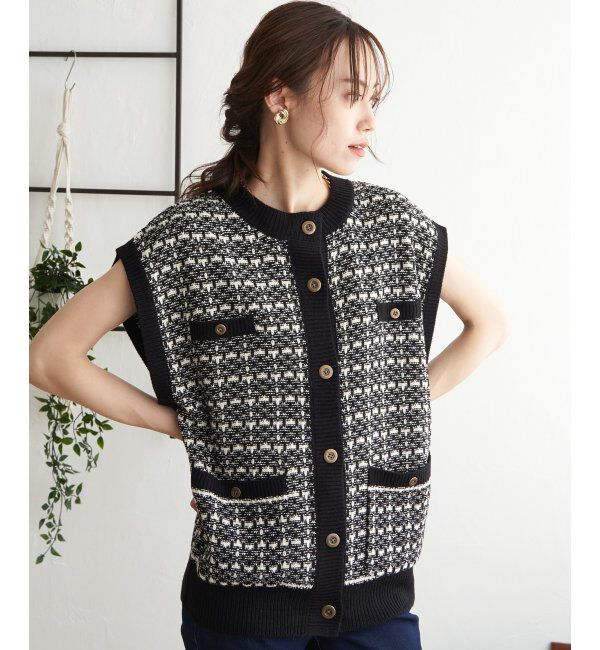 ikka「ツイードライクVネックベスト」|ニット・セーター|