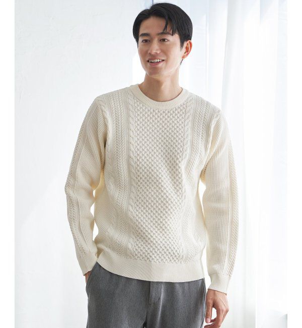 ikka「GOKUラクニットアランケーブル」|プルオーバー|