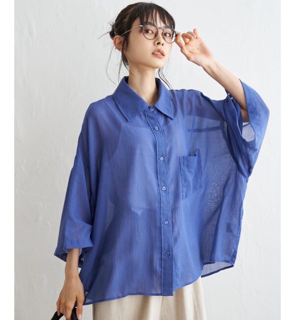 Lbc with Life「シアーボックスシルエットシャツ」|シャツ・ブラウス|ブルー