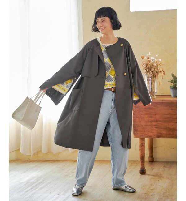 Lbc with Life「ノーカラーガンパッチゆるコート」|その他|グレー