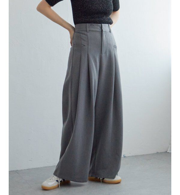 VENCE share style「エステルツイル2タックパンツ」|デニム|チャコール