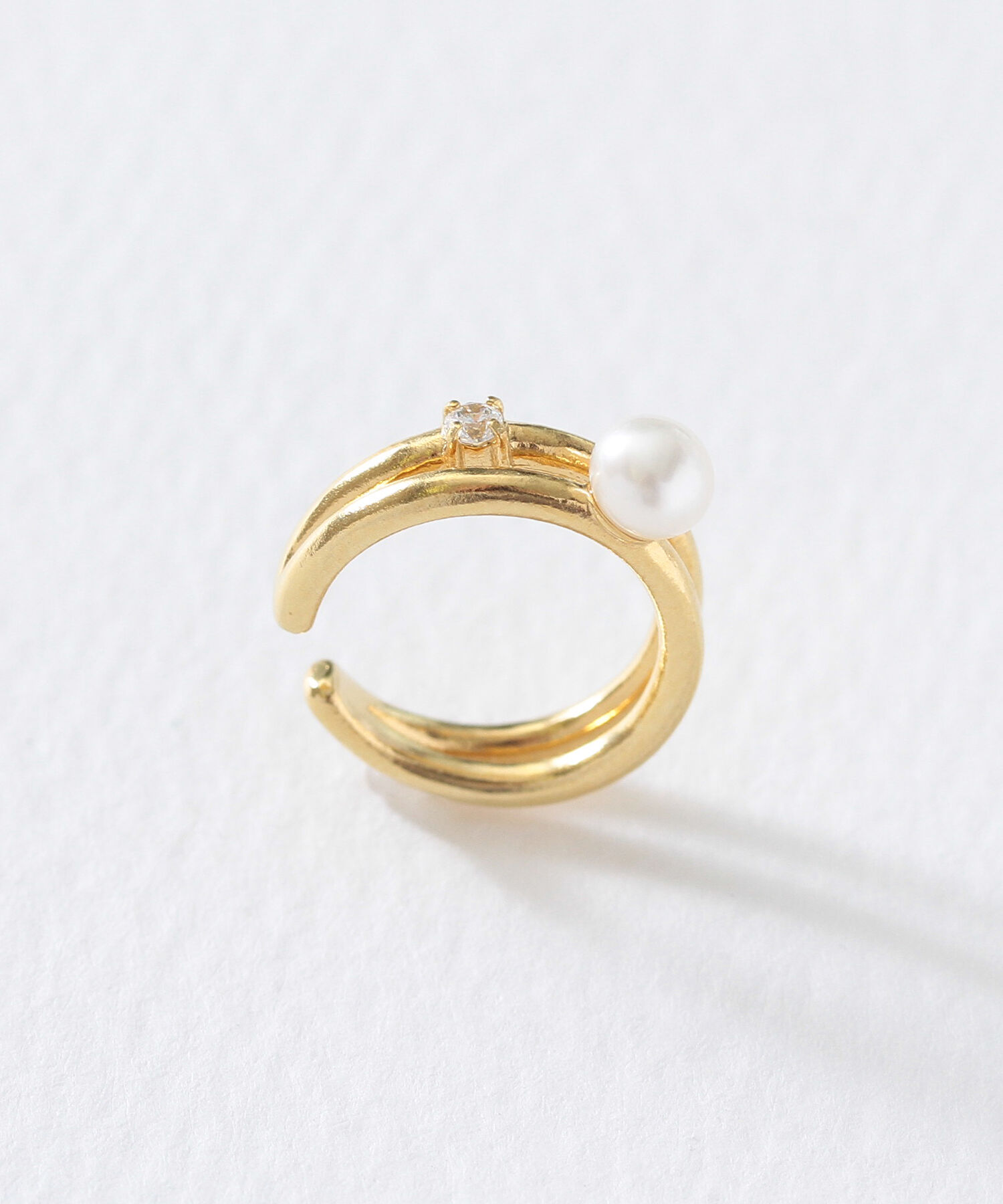  「silver925 プチパール&times;CZ2連 イヤーカフ (ニッケルフリー)」|イヤーカフ|