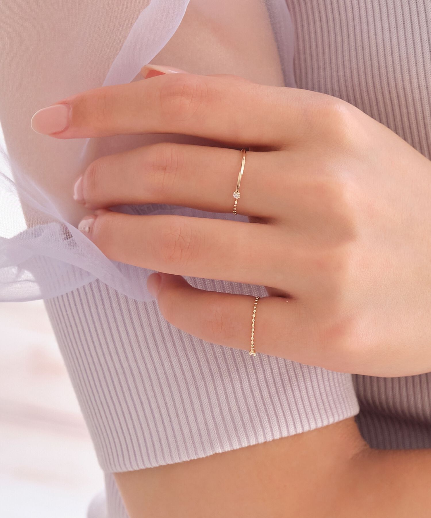 Phoebe「【K10】プレートビジューチェーンリング」|リング|