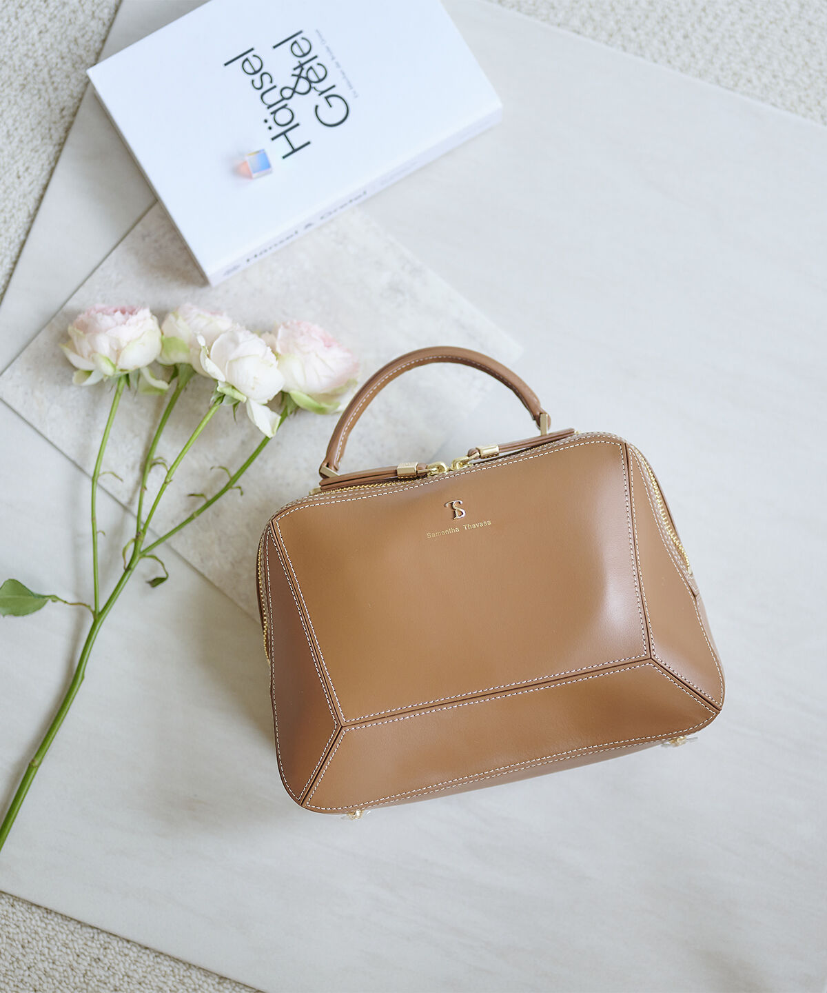 Samantha Thavasa「パネルスプリットレザーワンハンドルバッグ」|ハンドバッグ|キャメル