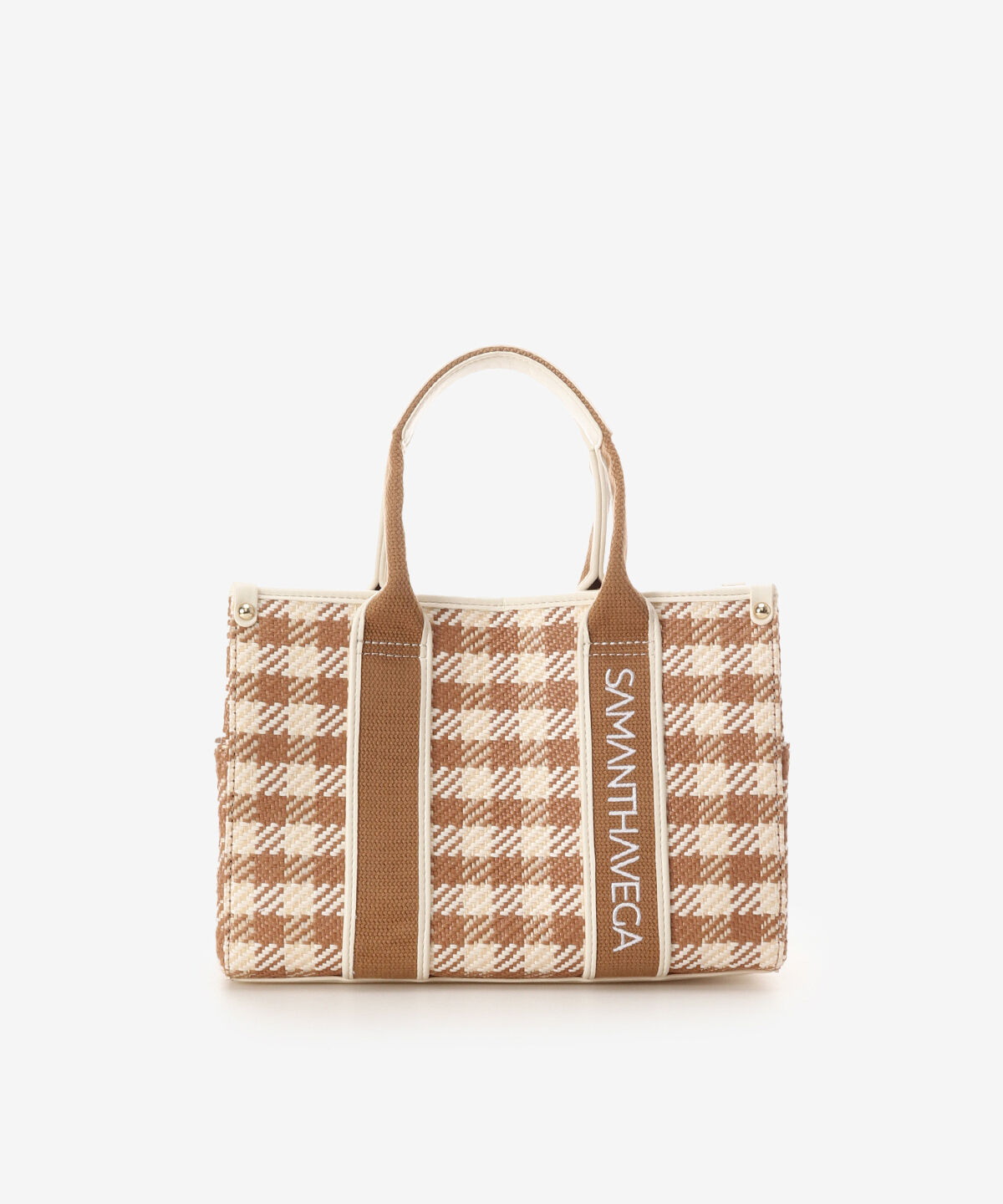 Samantha Vega「ロゴテープギンガムチェックトート（小）」|ハンドバッグ|ブラウン