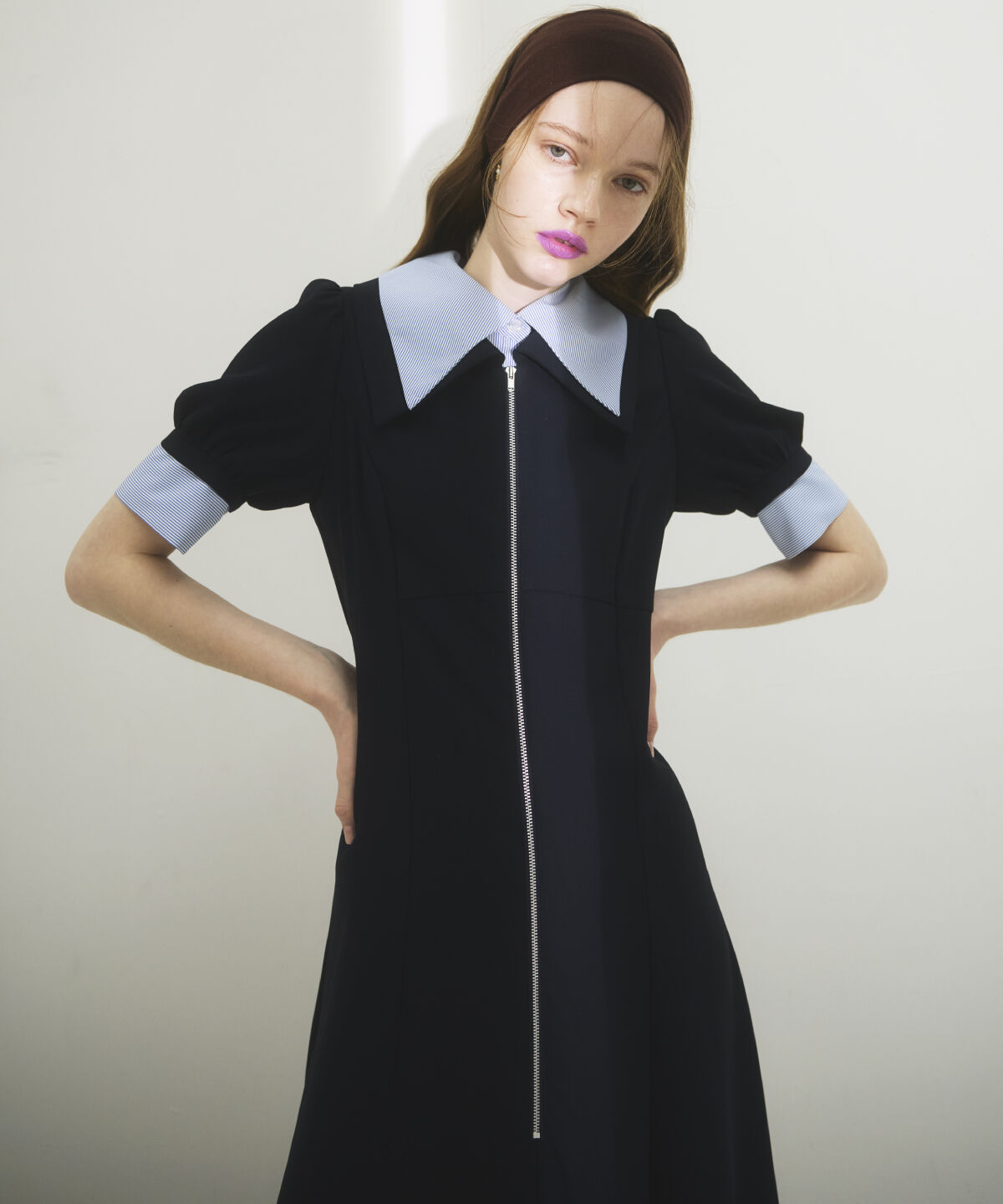 アンドクチュール「ダブルカラーZIPワンピース」|ワンピース|Navy/borderｽﾄﾗｲﾌﾟ