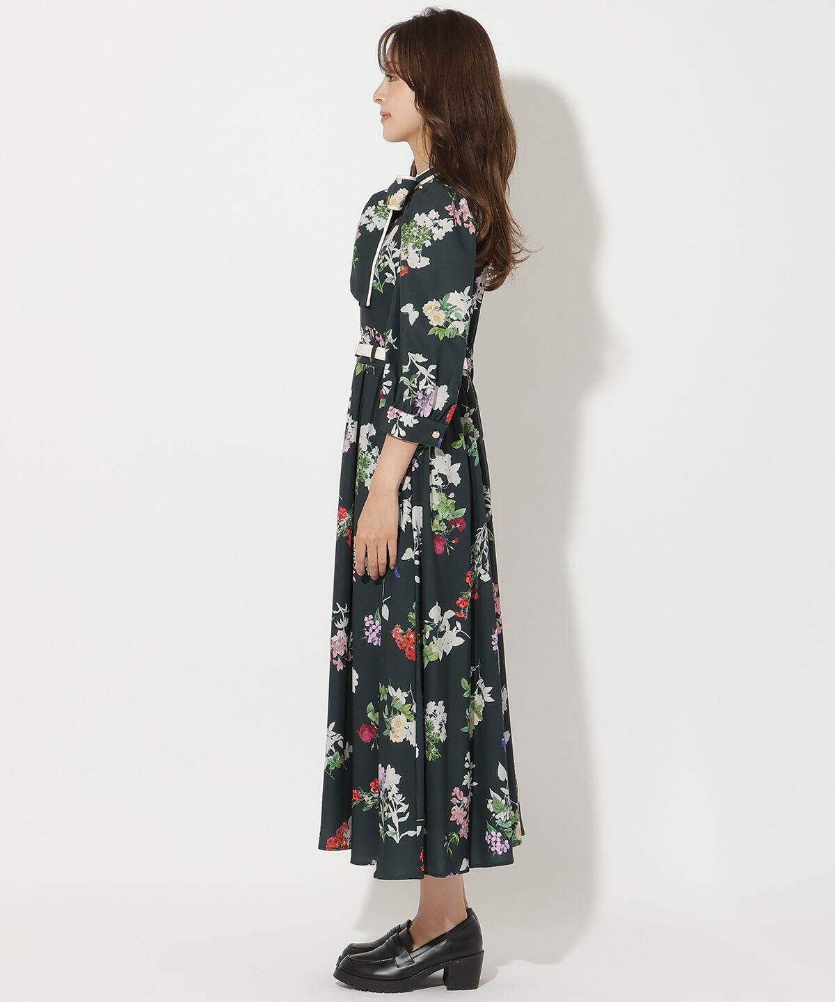 クラシックフラワープリント7分袖ワンピース（アンドクチュール