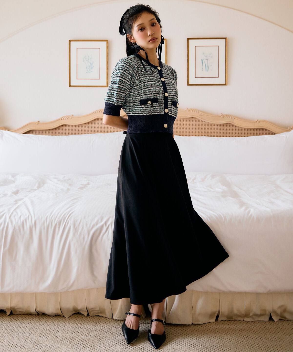 アンドクチュール「MIX配色5分袖プルオーバー」|ニット・セーター|