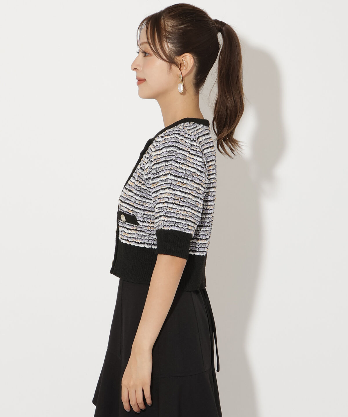 アンドクチュール「MIX配色5分袖プルオーバー」|ニット・セーター|