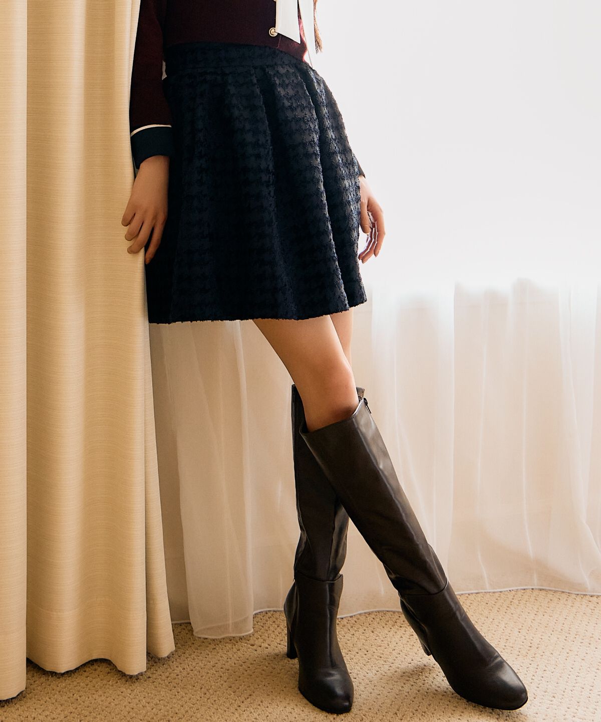 アンドクチュール「千鳥ジャガードミニスカート」|フレア|