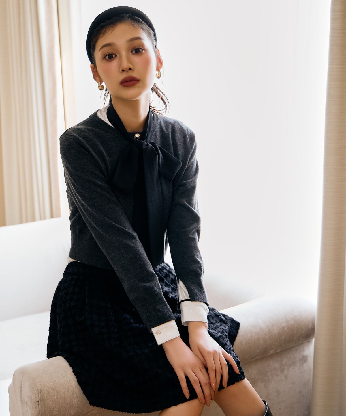 アンドクチュール「千鳥ジャガードミニスカート」|フレア|