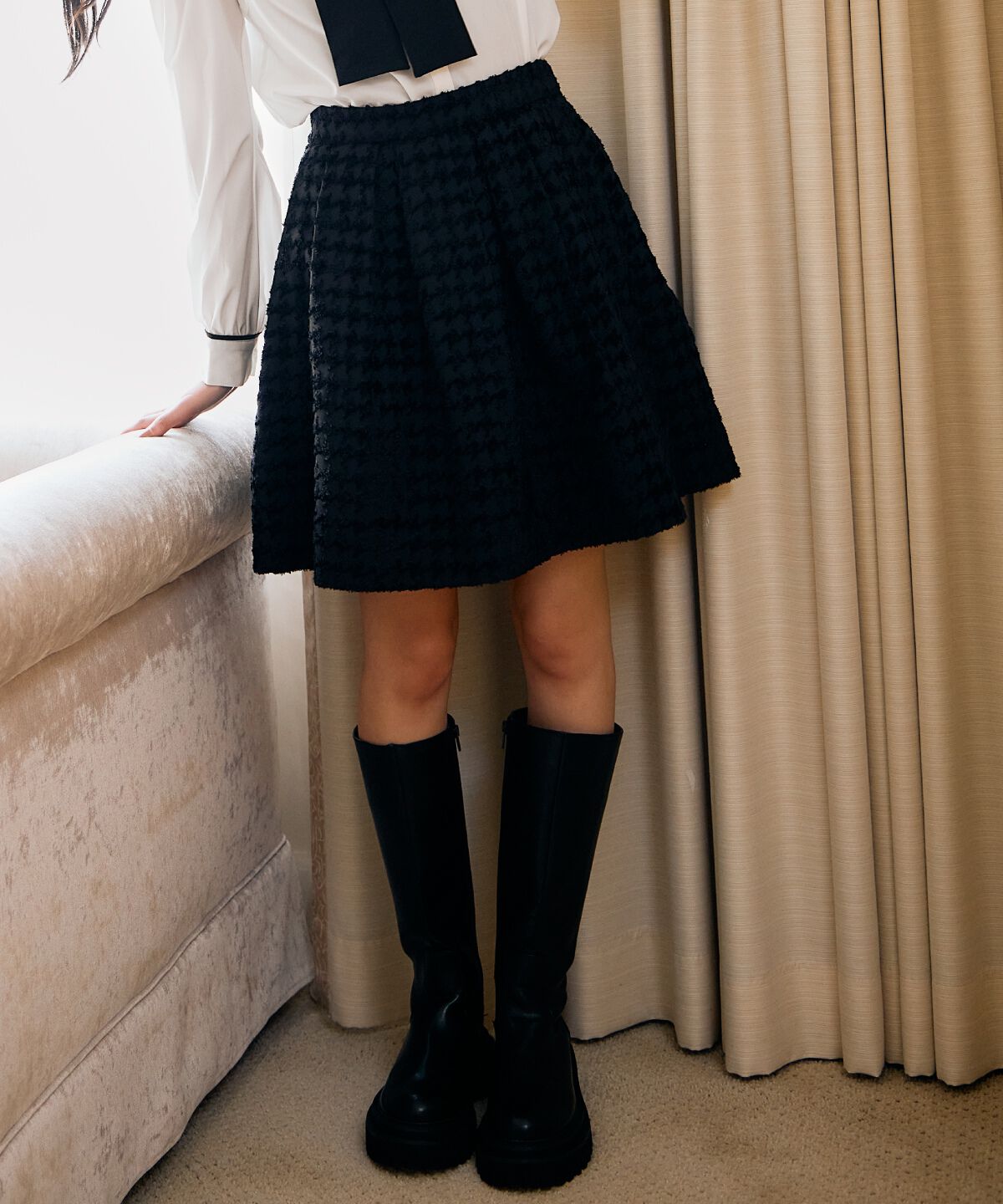 アンドクチュール「千鳥ジャガードミニスカート」|フレア|