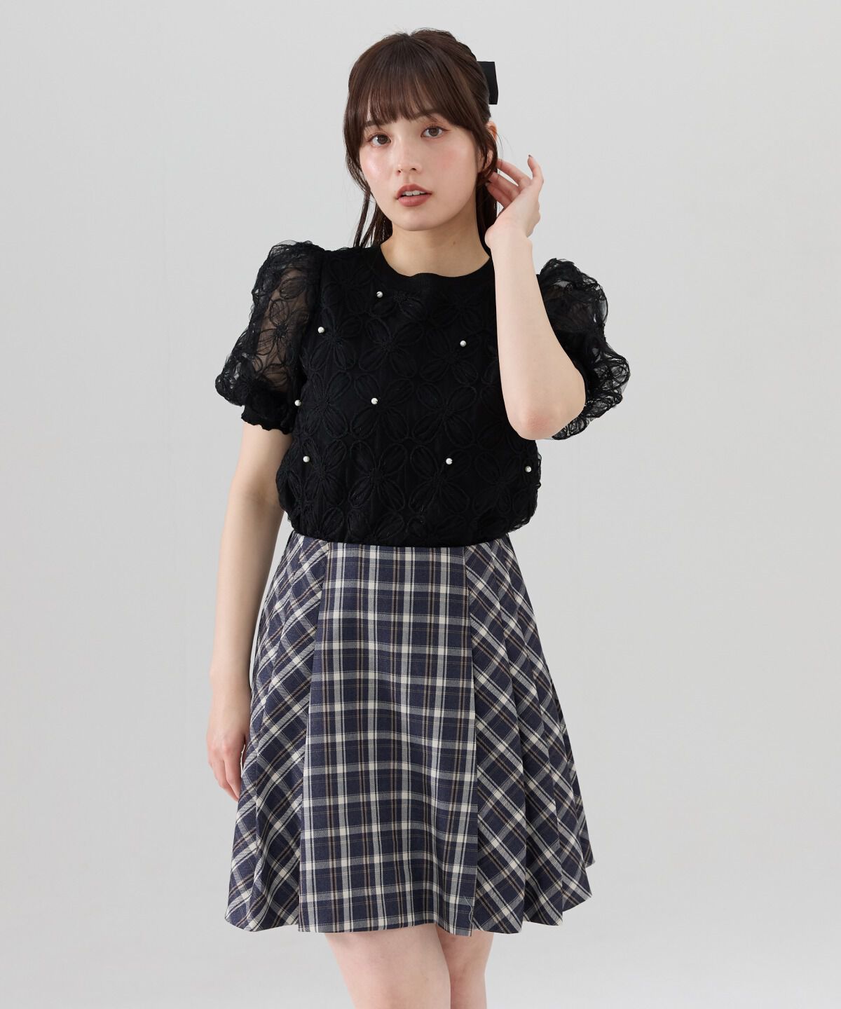 REDYAZEL「チェックプリーツスカート」|フレア|黒系チェック