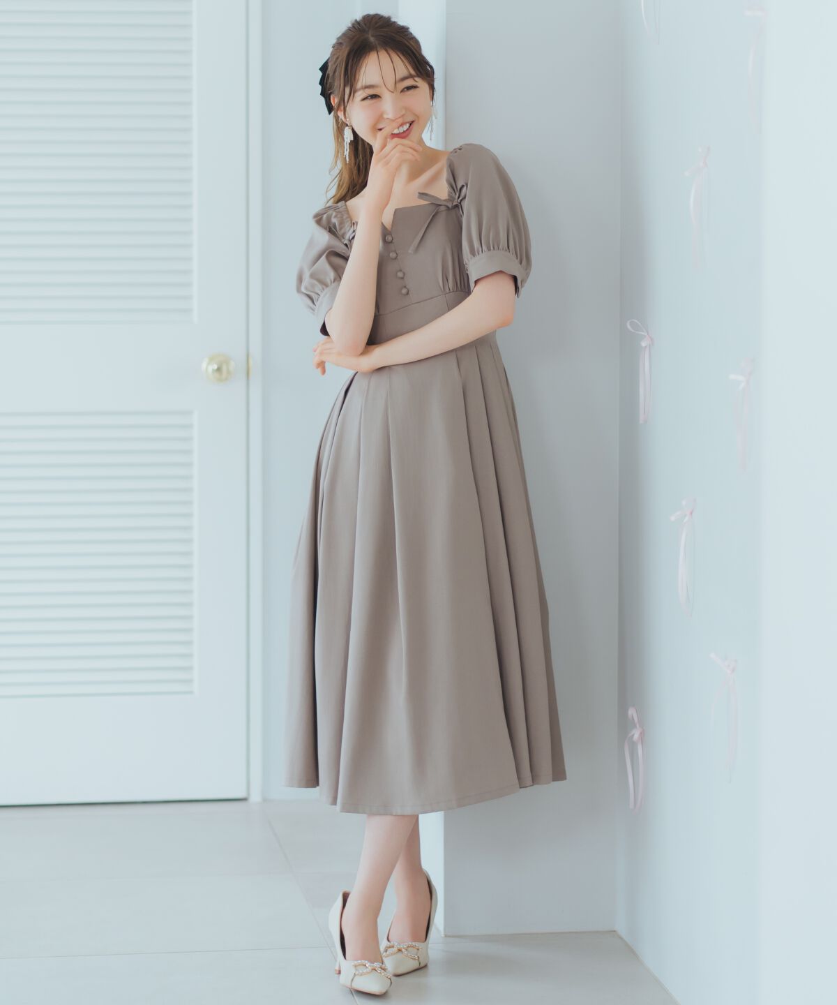 WILLSELECTION「デコルテリボンフレアワンピース」|ワンピース|