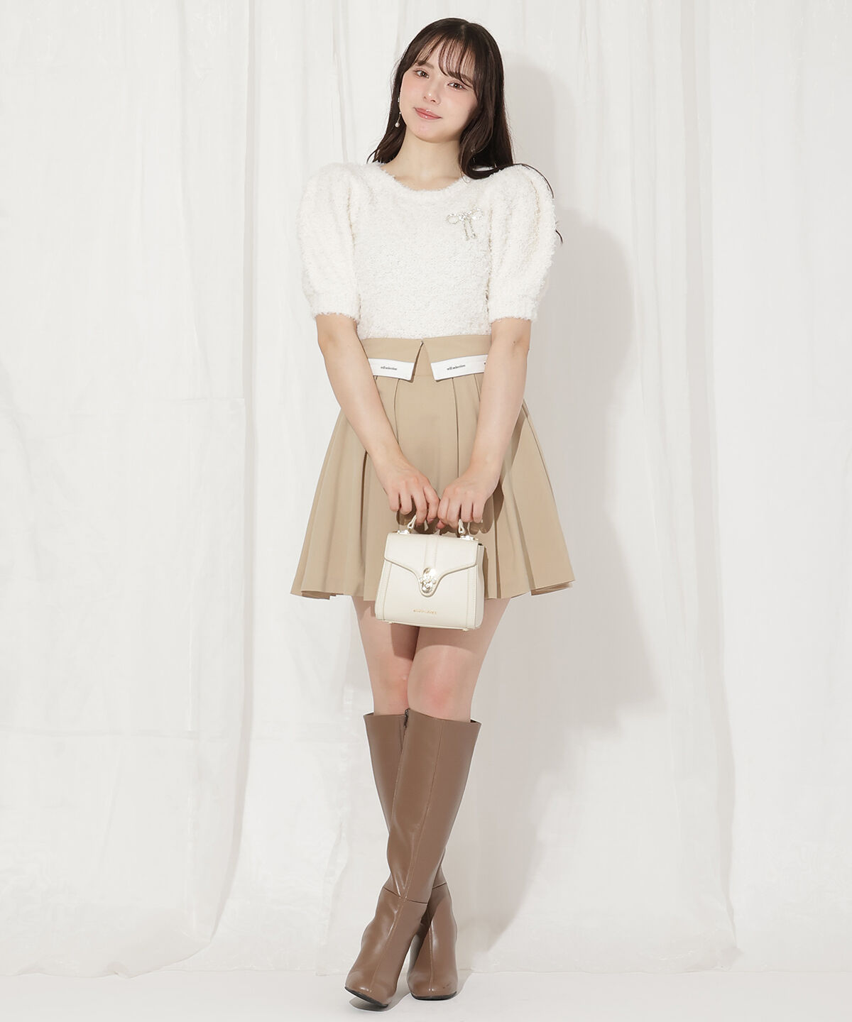 WILLSELECTION「リボンブローチ付きテディヤーンニット」|ニット・セーター|