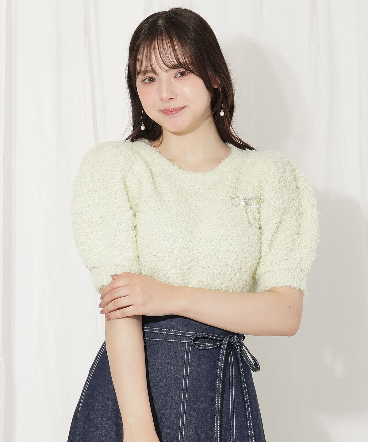 WILLSELECTION「リボンブローチ付きテディヤーンニット」|ニット・セーター|