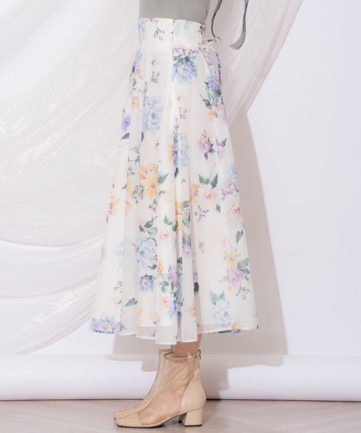 WILLSELECTION「カラフルフラワースカート」|フレア|