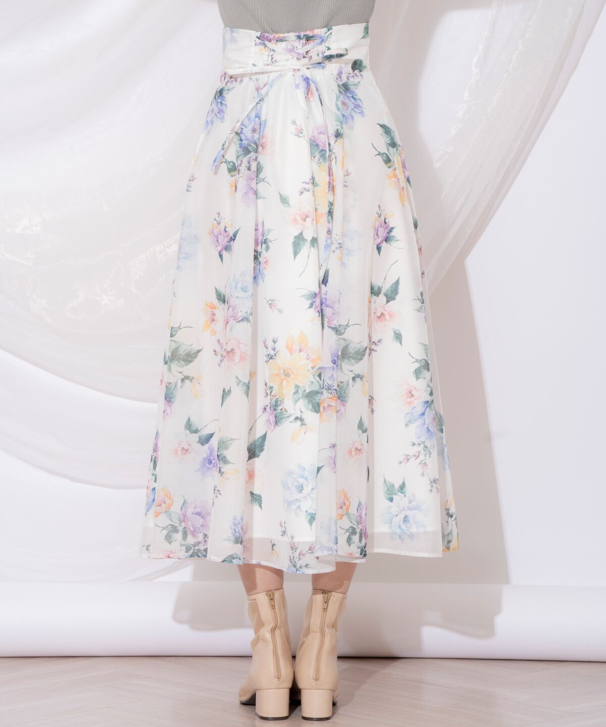 WILLSELECTION「カラフルフラワースカート」|フレア|