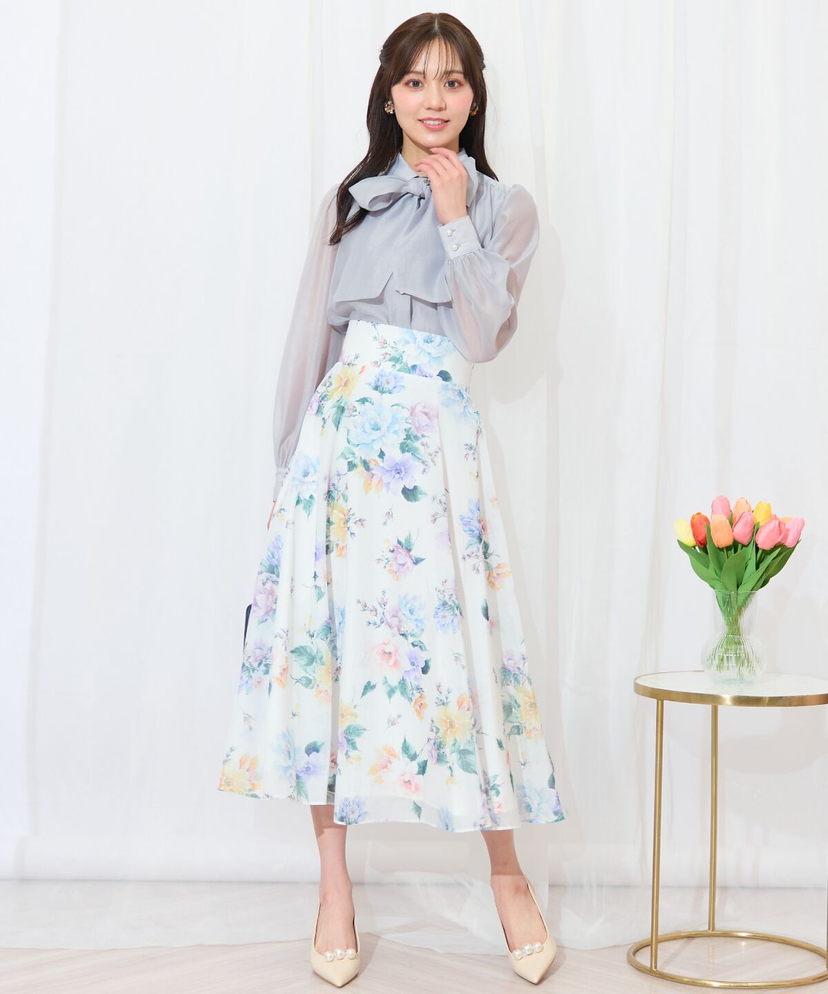 WILLSELECTION「カラフルフラワースカート」|フレア|