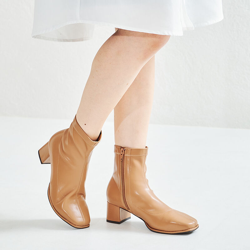 ORiental TRaffic「オーバースクエアトゥストレッチブーツ/21416」|ショートブーツ|CAMEL