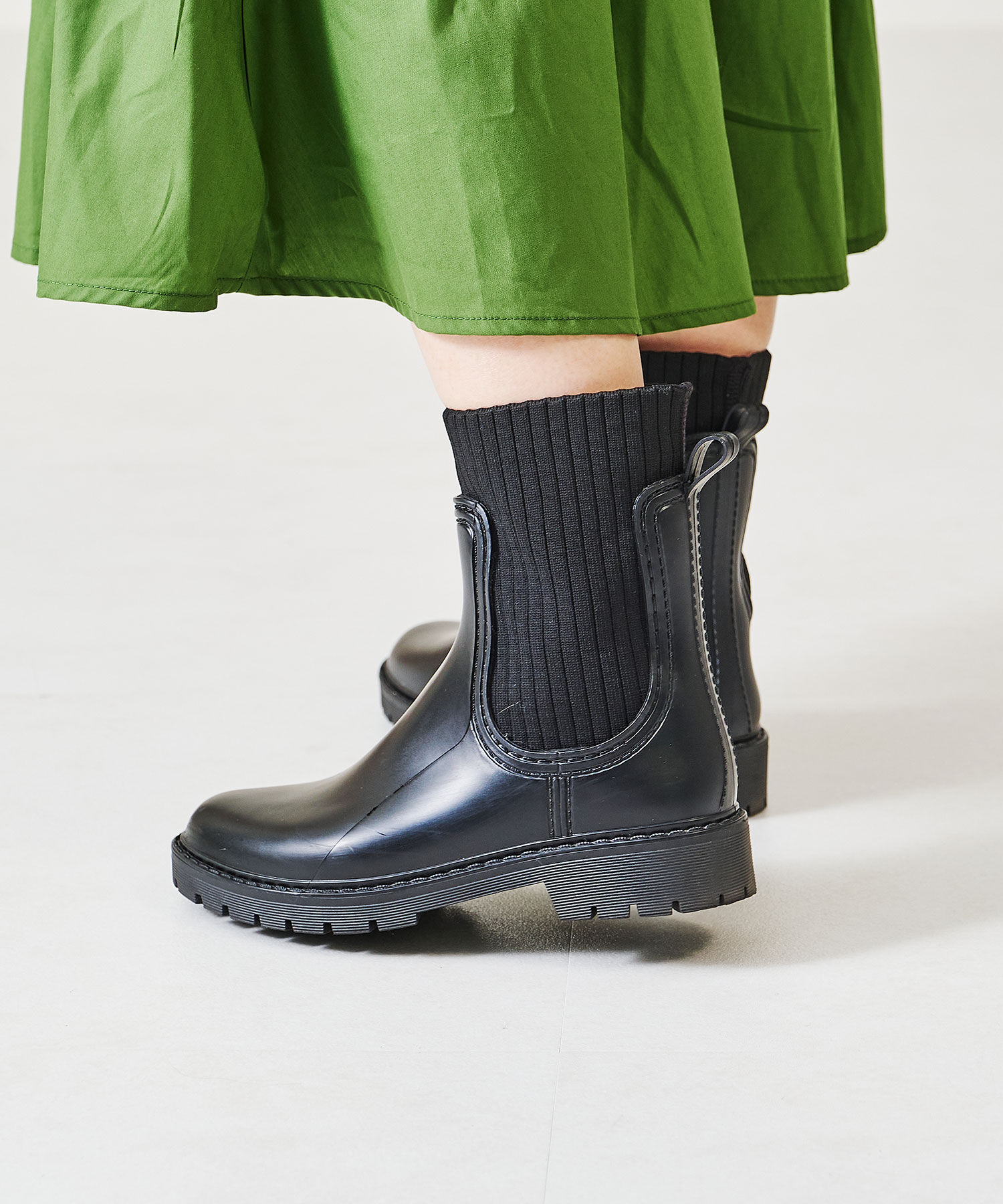 ORiental TRaffic「【防水】切替 ニット レインブーツ /R-0017 レインシューズ ニット 晴雨兼用 ゆったりサイズ」|ショートブーツ|