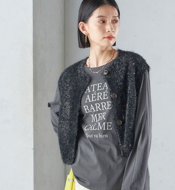 SHIPS for women「*〈手洗い可能〉グリッター ラメ フェザー ベスト 24SS ◇」|ベスト・ジレ|ブラック