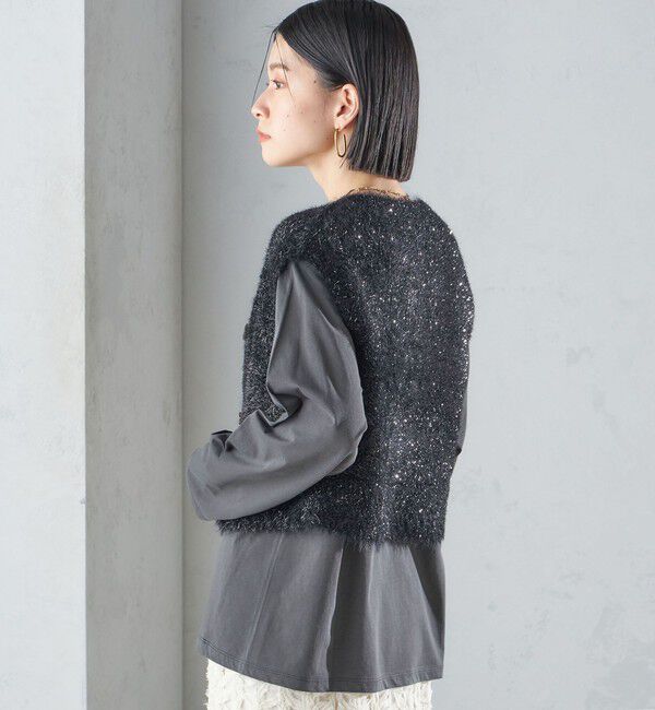 SHIPS for women「*〈手洗い可能〉グリッター ラメ フェザー ベスト 24SS ◇」|ベスト・ジレ|
