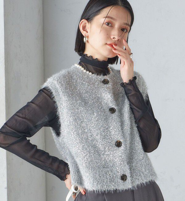 SHIPS for women「*〈手洗い可能〉グリッター ラメ フェザー ベスト 24SS ◇」|ベスト・ジレ|シルバー