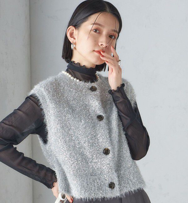 SHIPS for women「*〈手洗い可能〉グリッター ラメ フェザー ベスト 24SS ◇」|ベスト・ジレ|