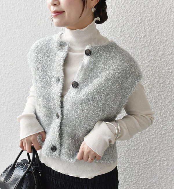 SHIPS for women「*〈手洗い可能〉グリッター ラメ フェザー ベスト 24SS ◇」|ベスト・ジレ|