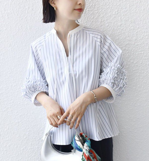 SHIPS for women「【WEB限定】〈手洗い可能〉袖 フリル デザイン ブラウス」|シャツ・ブラウス|オフホワイト