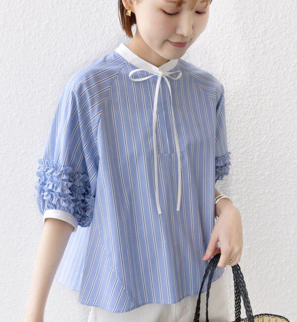 SHIPS for women「【WEB限定】〈手洗い可能〉袖 フリル デザイン ブラウス」|シャツ・ブラウス|ブルー