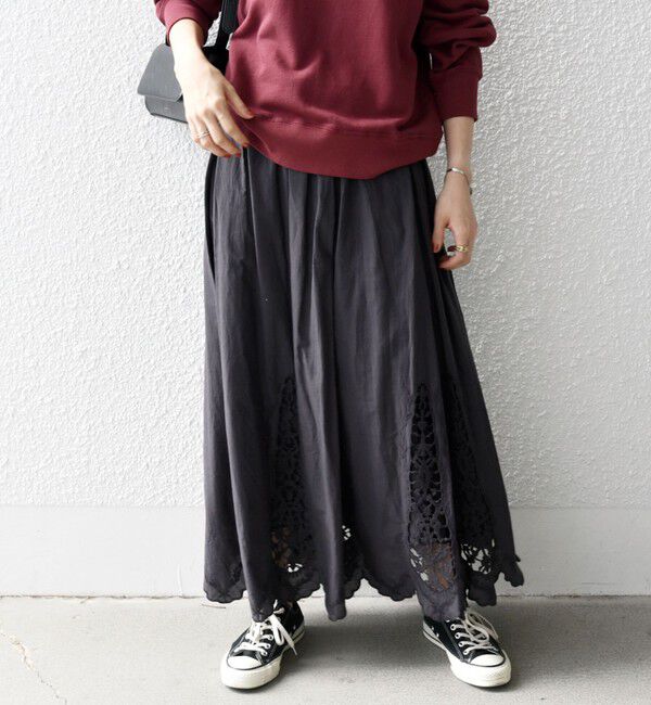 SHIPS any「SHIPS any:〈洗濯機可能〉スカラップ カットワーク レース ロング スカート」|スカート|