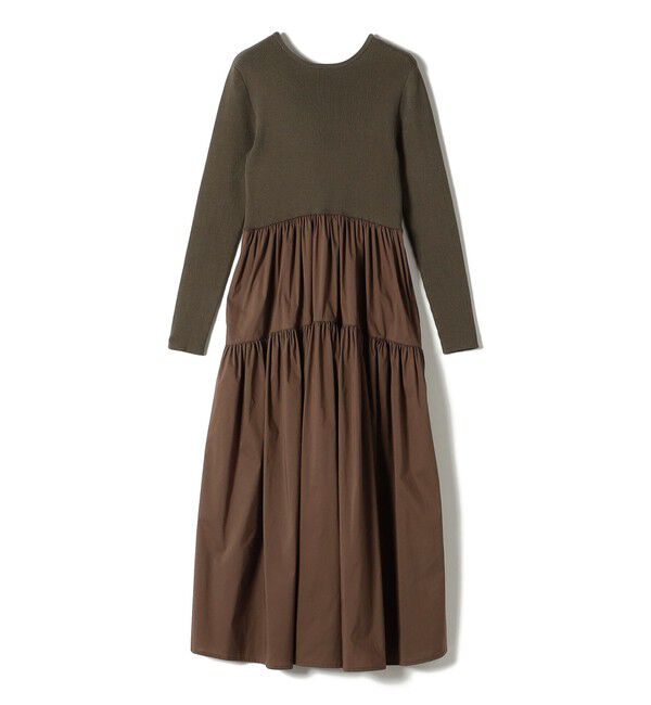 SHIPS for women「〈手洗い可能〉リブ ニット 長袖 &times; 布帛 ギャザー スカート ワンピース」|ワンピース|