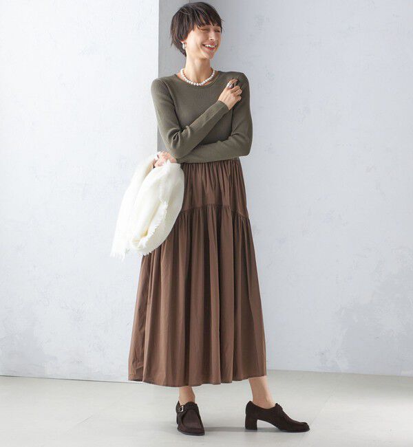 SHIPS for women「〈手洗い可能〉リブ ニット 長袖 &times; 布帛 ギャザー スカート ワンピース」|ワンピース|