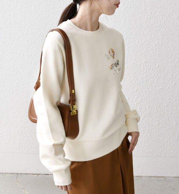 SHIPS any「《一部追加予約》SHIPS any:〈手洗い可能〉裏起毛 ビジュー クルーネック コンパクト プルオーバー」|スウェット・ジャージ|