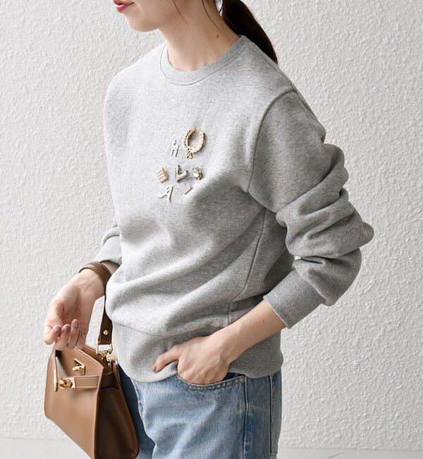 SHIPS any「《一部追加予約》SHIPS any:〈手洗い可能〉裏起毛 ビジュー クルーネック コンパクト プルオーバー」|スウェット・ジャージ|