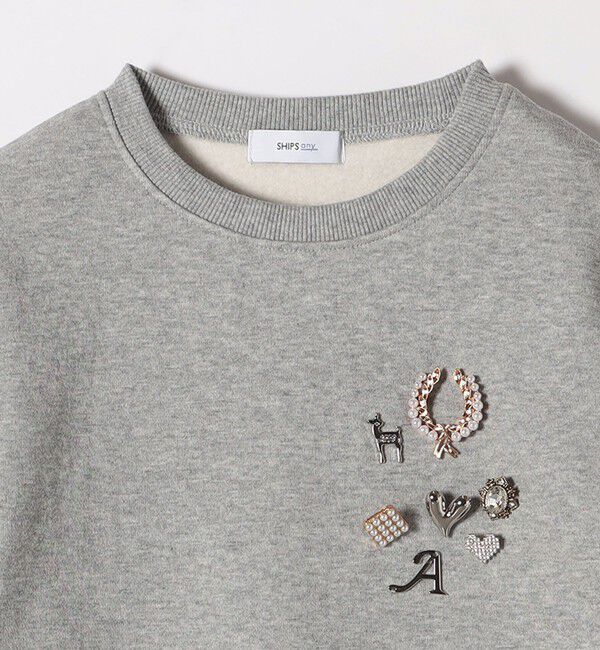 SHIPS any「《一部追加予約》SHIPS any:〈手洗い可能〉裏起毛 ビジュー クルーネック コンパクト プルオーバー」|スウェット・ジャージ|