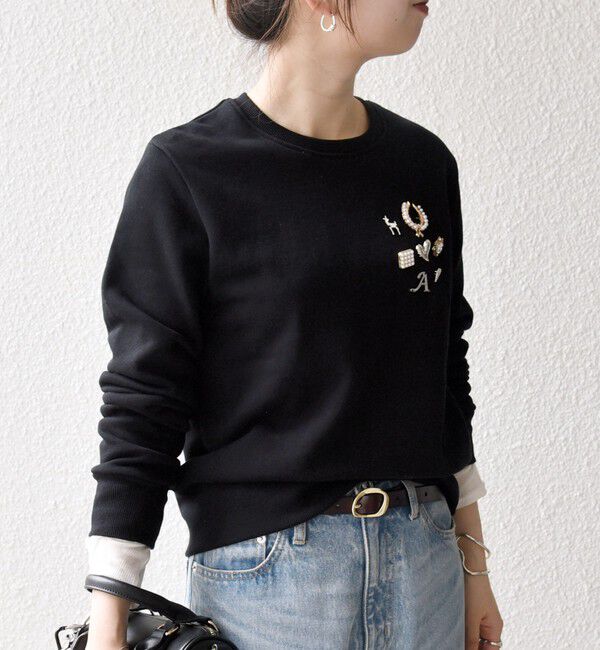 SHIPS any「《一部追加予約》SHIPS any:〈手洗い可能〉裏起毛 ビジュー クルーネック コンパクト プルオーバー」|スウェット・ジャージ|