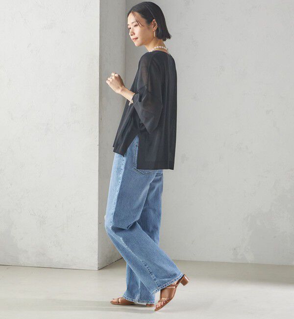 SHIPS for women「〈手洗い可能〉18G フィルミーコットン ワイド ショート スリーブ プルオーバー」|ニット・セーター|