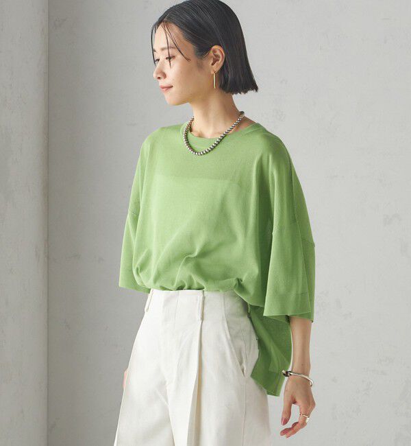 SHIPS for women「〈手洗い可能〉18G フィルミーコットン ワイド ショート スリーブ プルオーバー」|ニット・セーター|